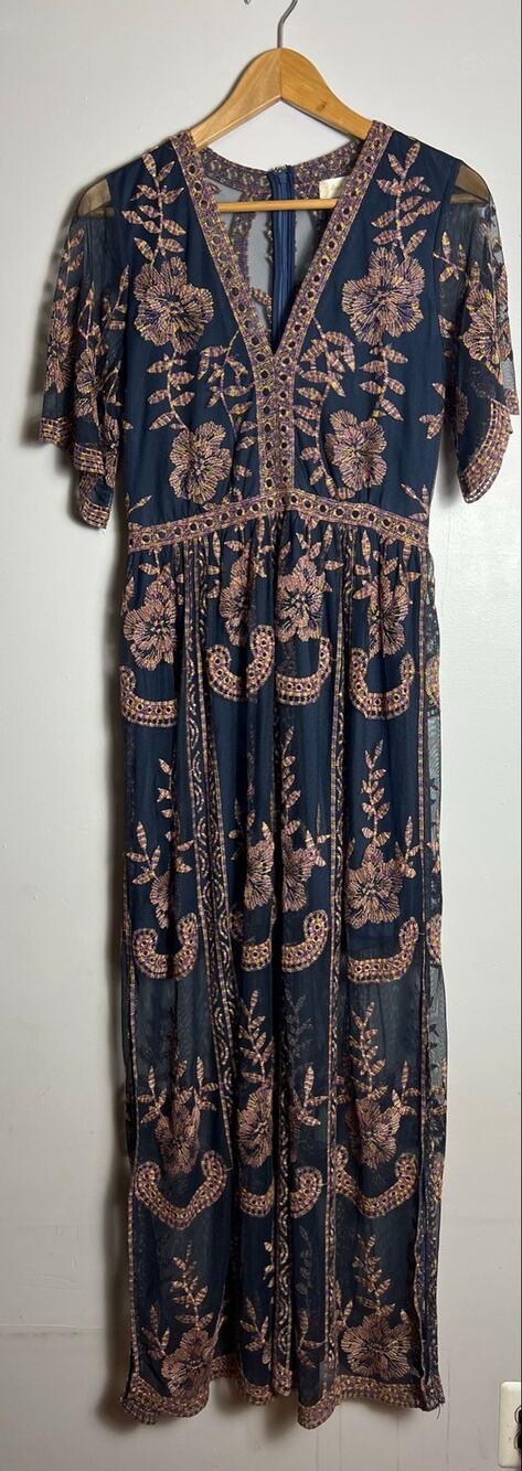 Boho Alter'd State Embroidered Mesh Floral Maxy Dress Sized Medium Euro Summer